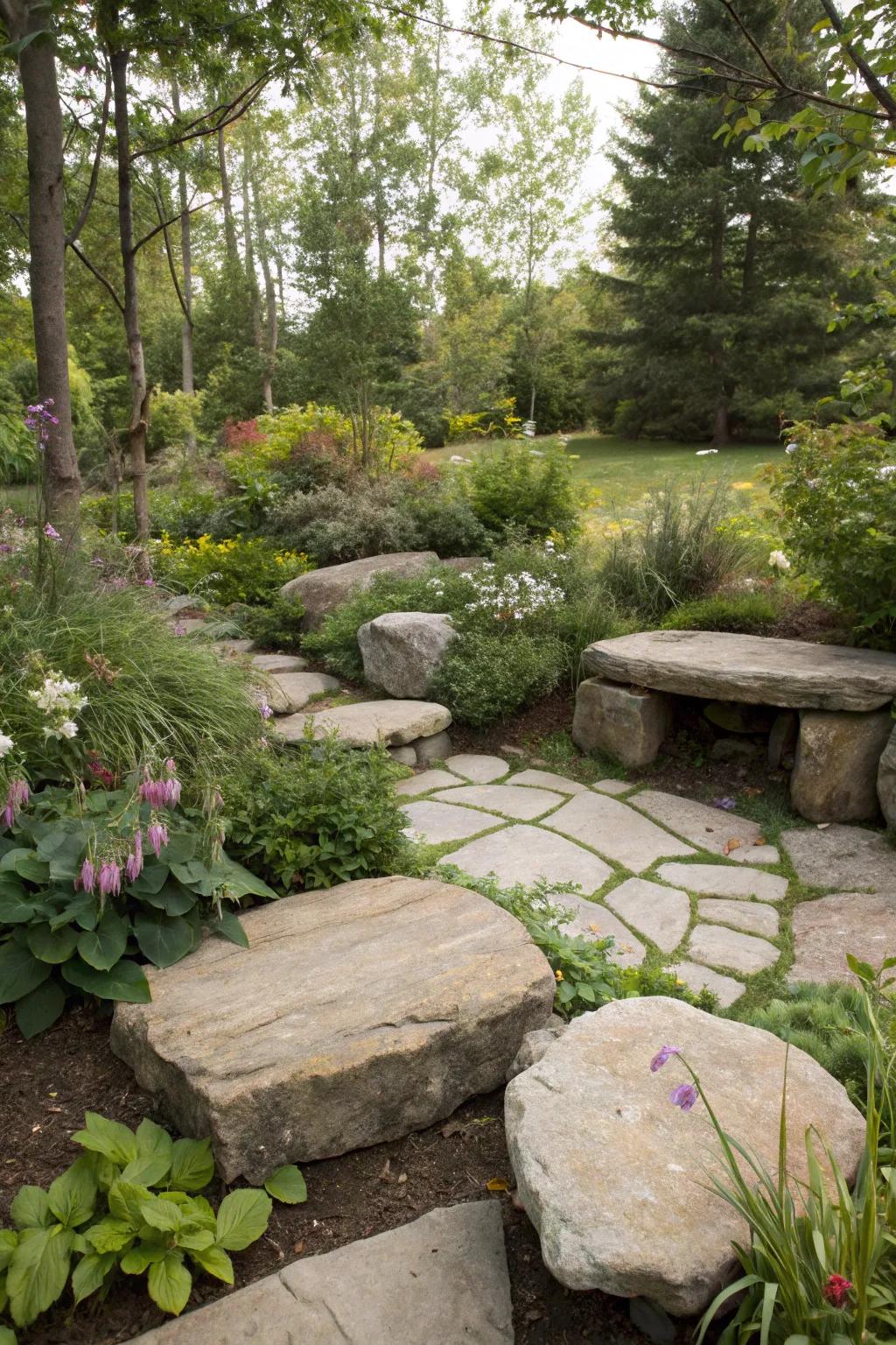 Unwind in a natural stone seating spot.