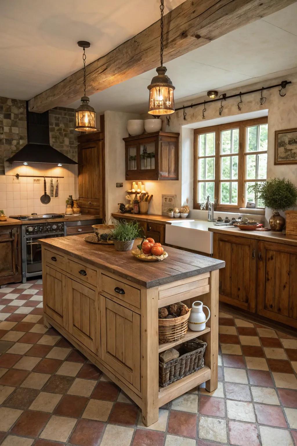 A versatile standalone countryside kitchen island offering flexibility in positioning.