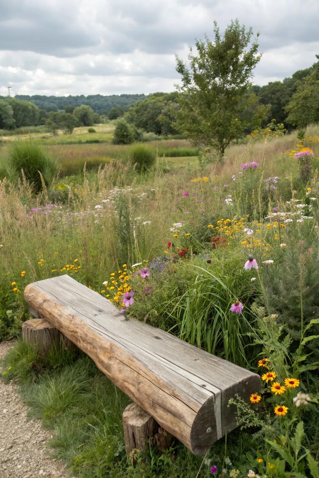 A minimalist garden seat made from a single sturdy log.