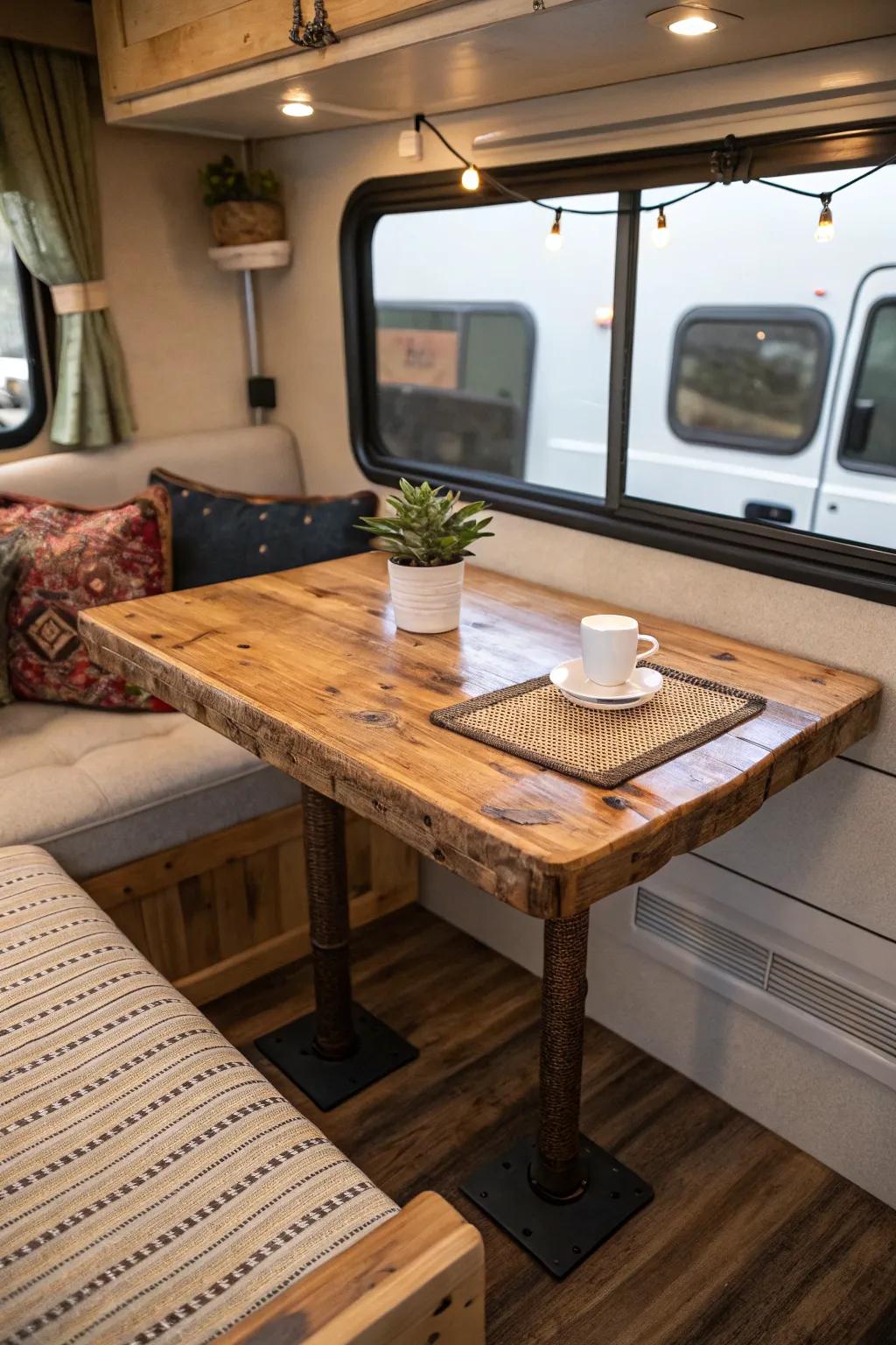 Eco-conscious materials craft a sustainable and fashionable table.