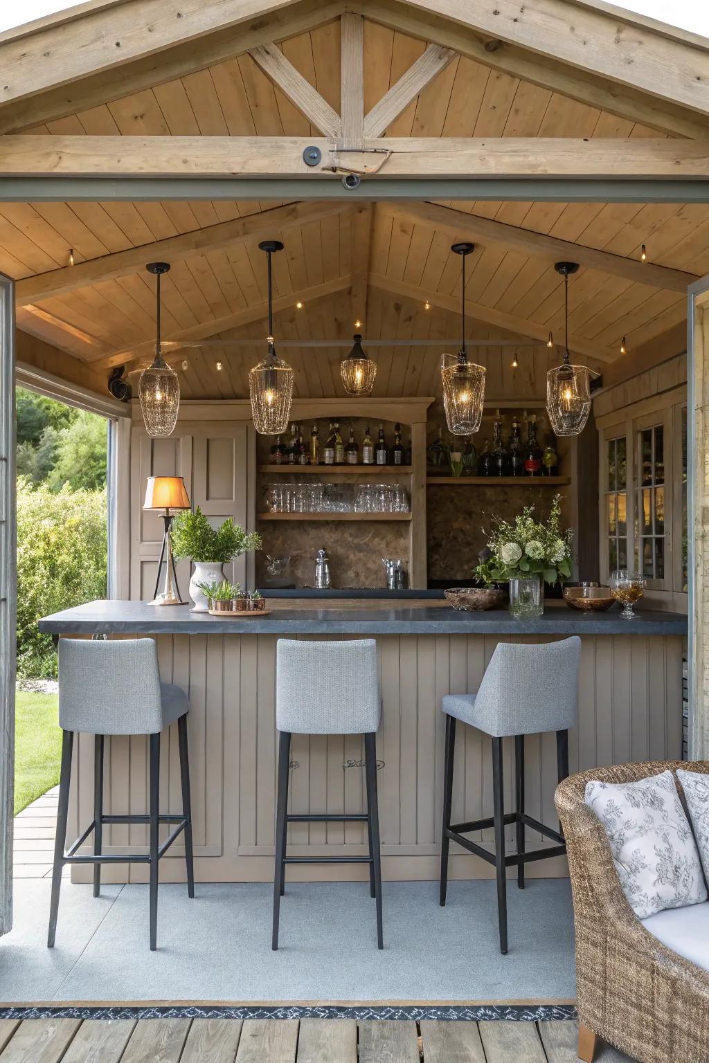 A social mixer area inside a shed home, perfect for hosting.