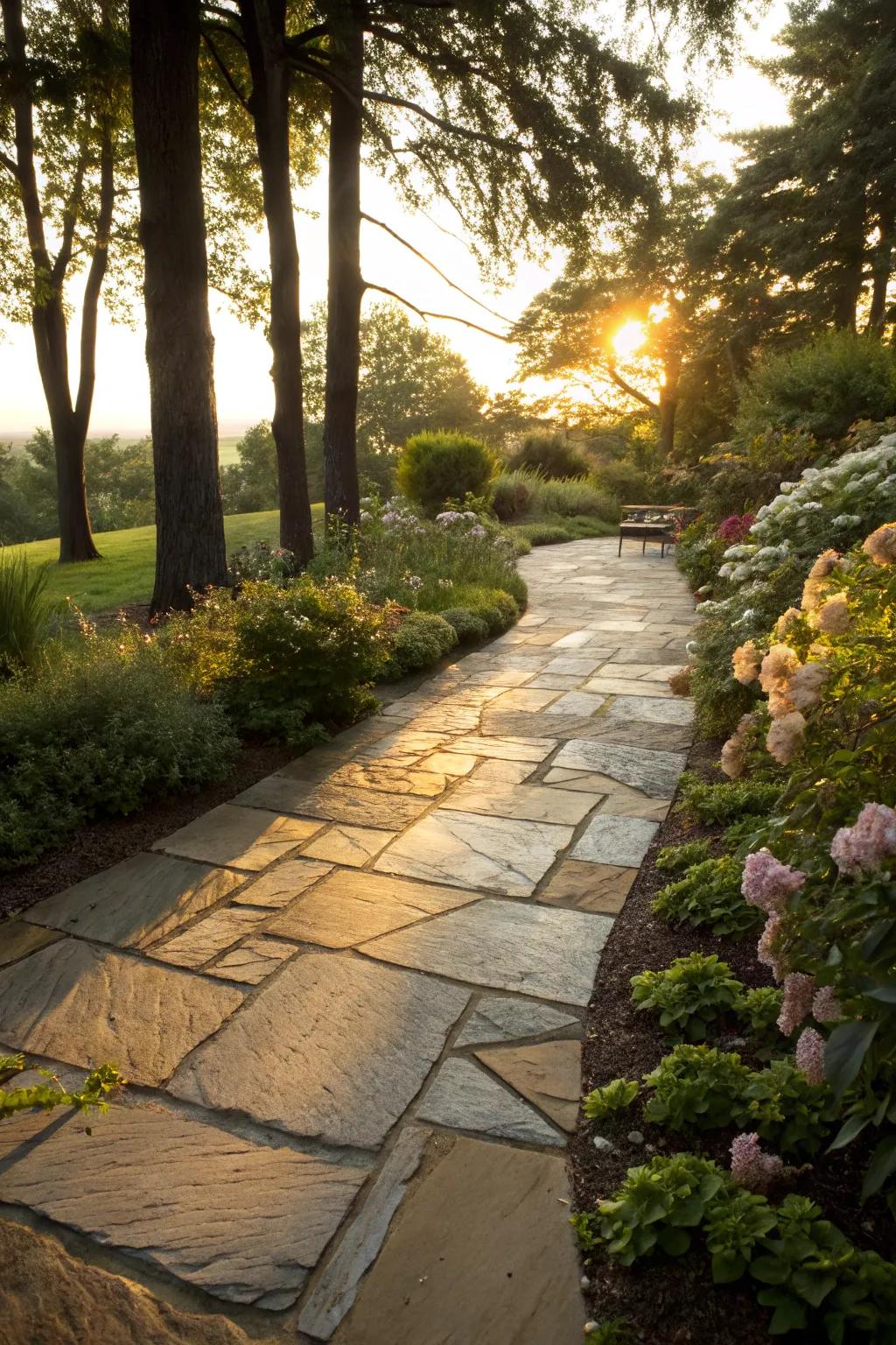 Shimmer stone tiles bring a refined radiance to sidewalks.