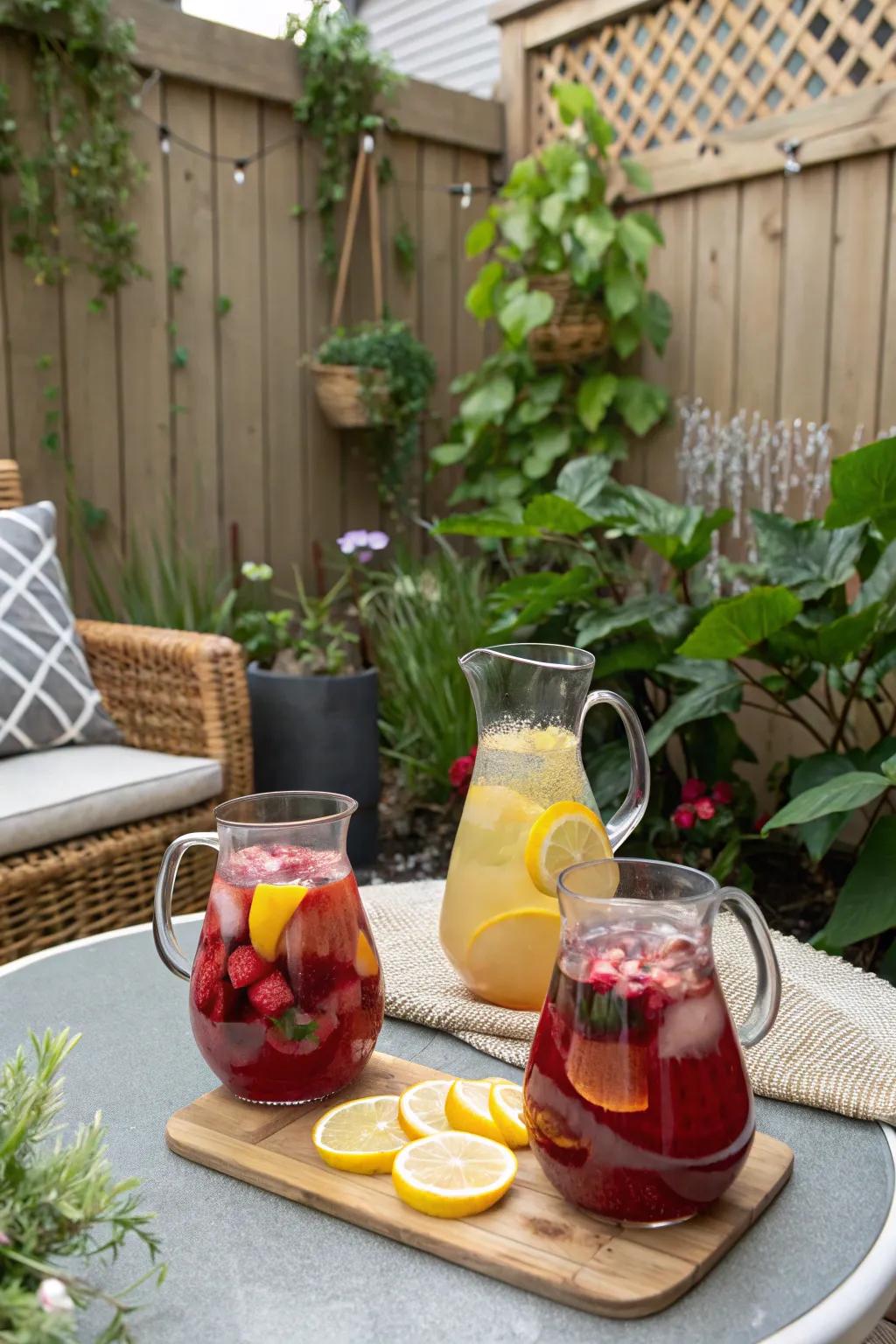 Refreshing batch-prepared drinks ready for guests