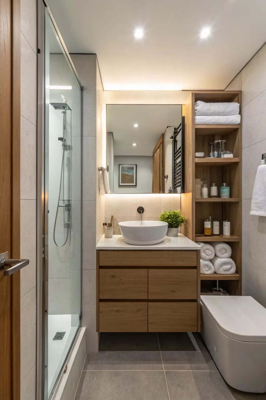Hidden storage keeps small spaces looking clean.