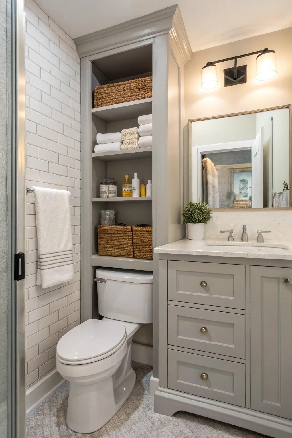 Niches offer practical storage while keeping a clean aesthetic.