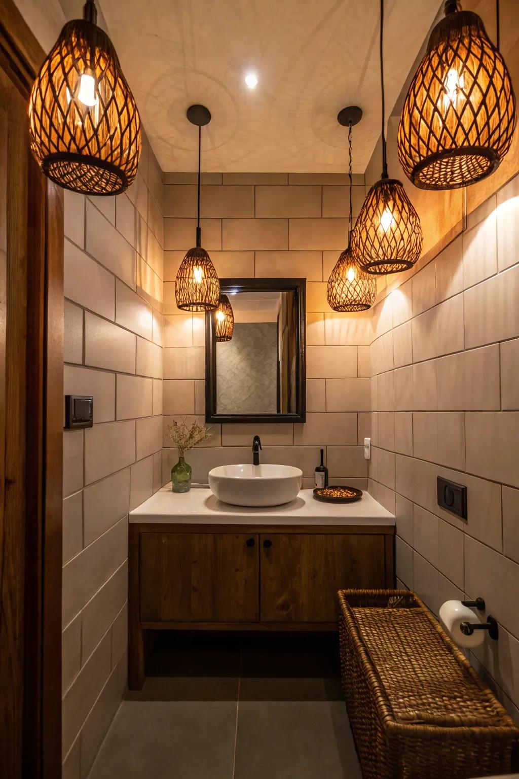 Warm brown lighting crafts a snug and alluring glow.