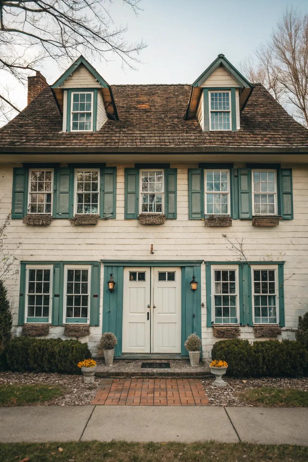 A harmoniously designed symmetrical cottage facade.