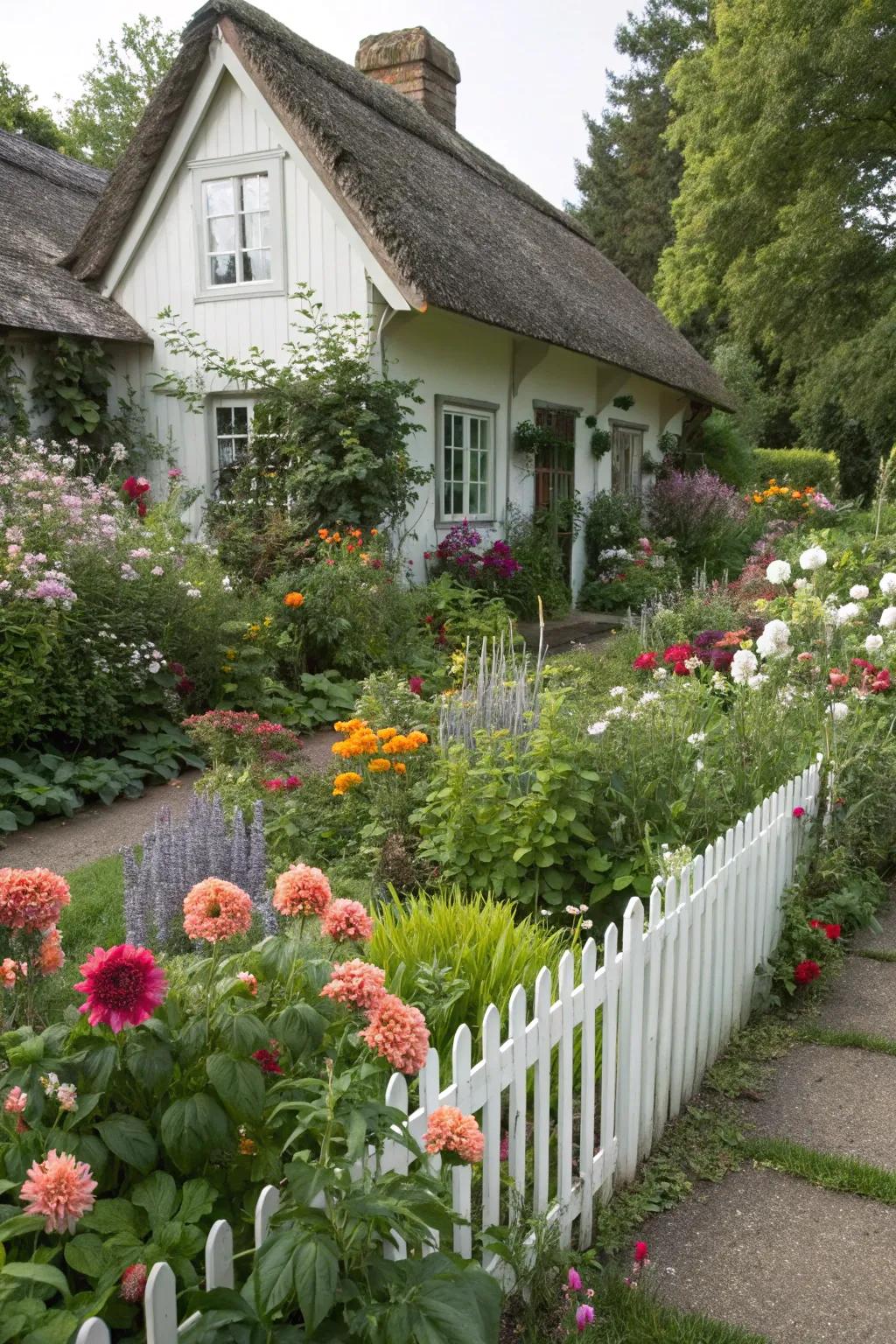 Cottage gardens offer a whimsical, cozy atmosphere with their mix of blooms.