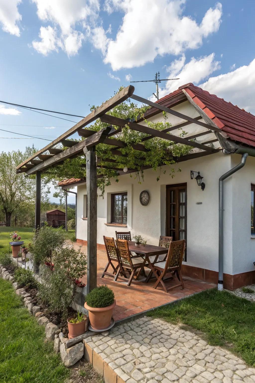 A pergola delivers shade and defines outdoor living spaces beautifully.