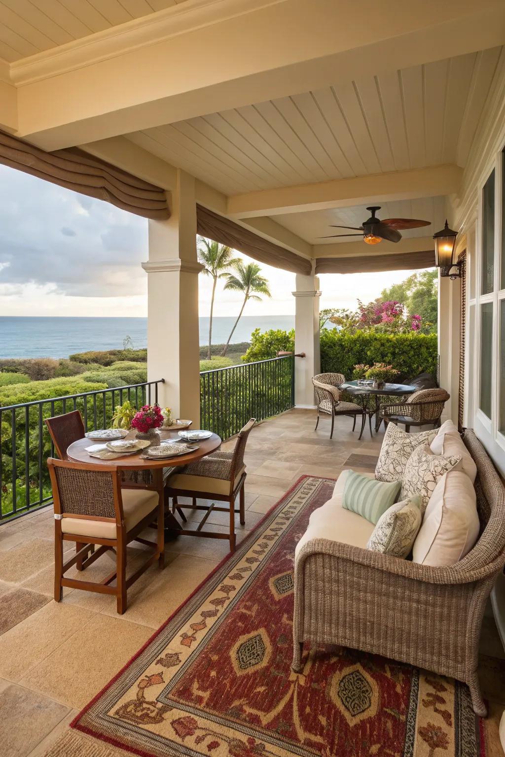 Organize your lanai into distinct zones for functionality and style.