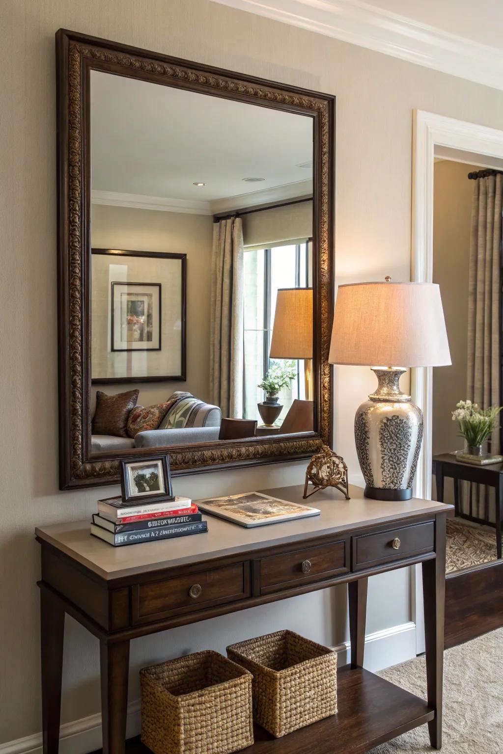 Mirrors can create an illusion of space and introduce elegance.