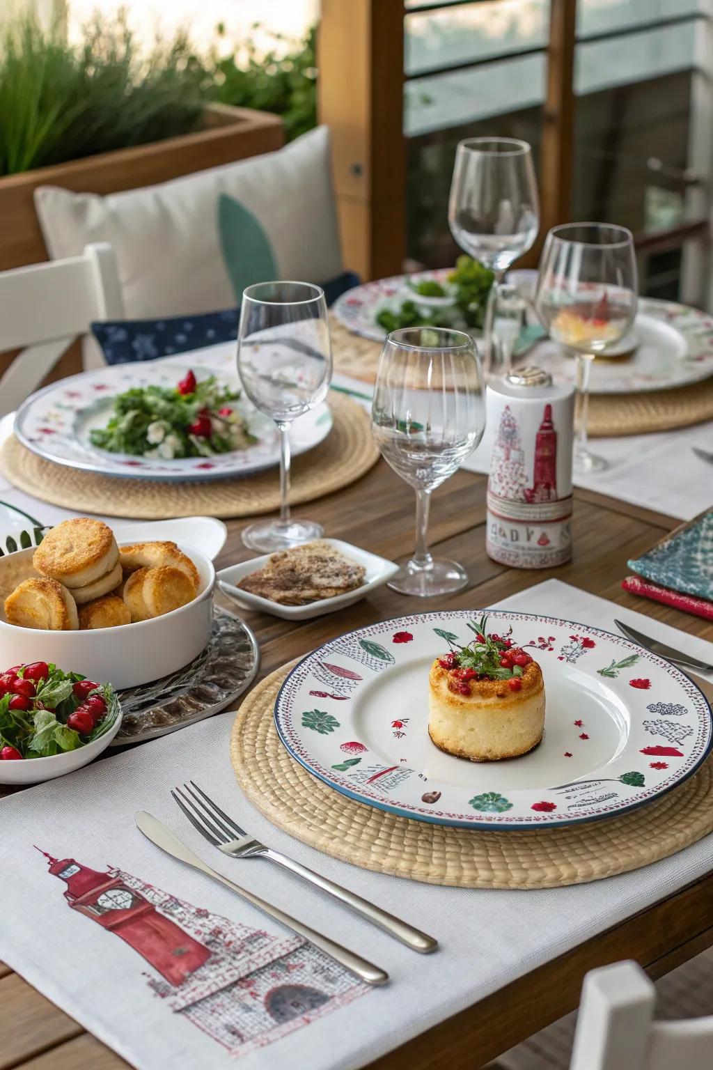 A themed dinner night display with matched decorations and dishes.