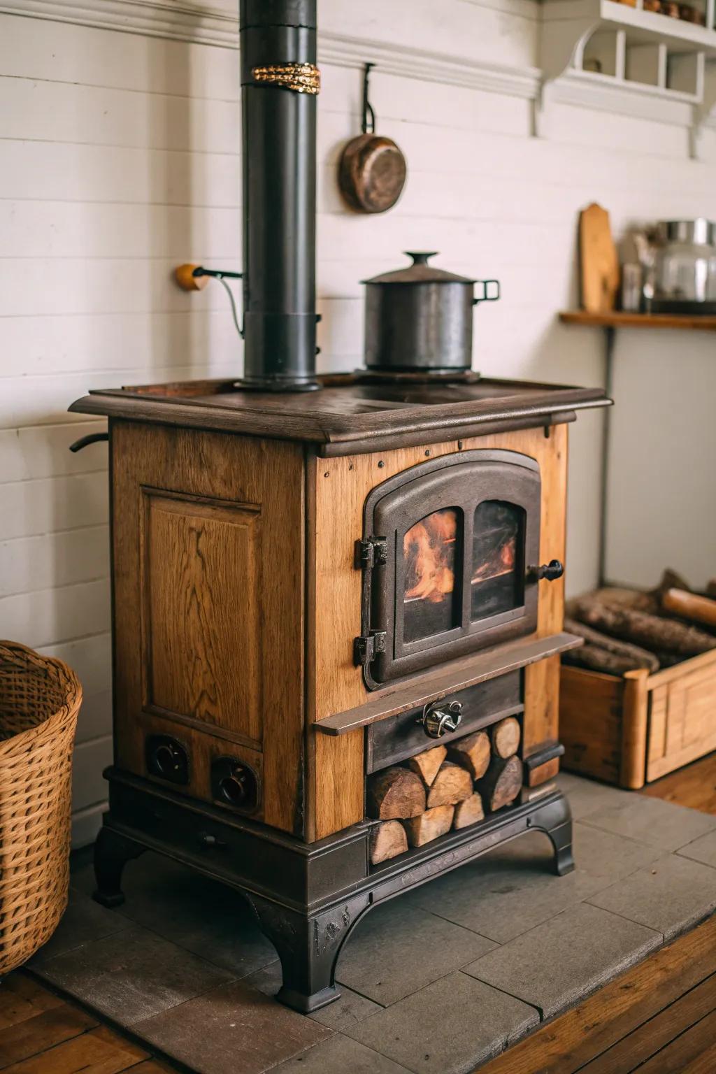 A vintage-style hearth heater adds nostalgic charm to any room.