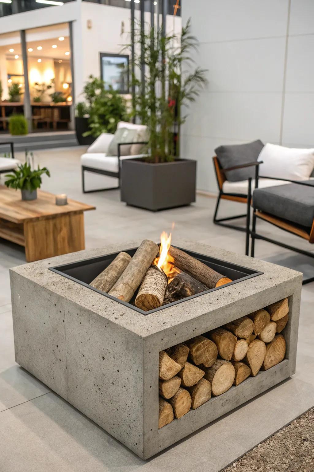 Wood and concrete create a stylish contrast.