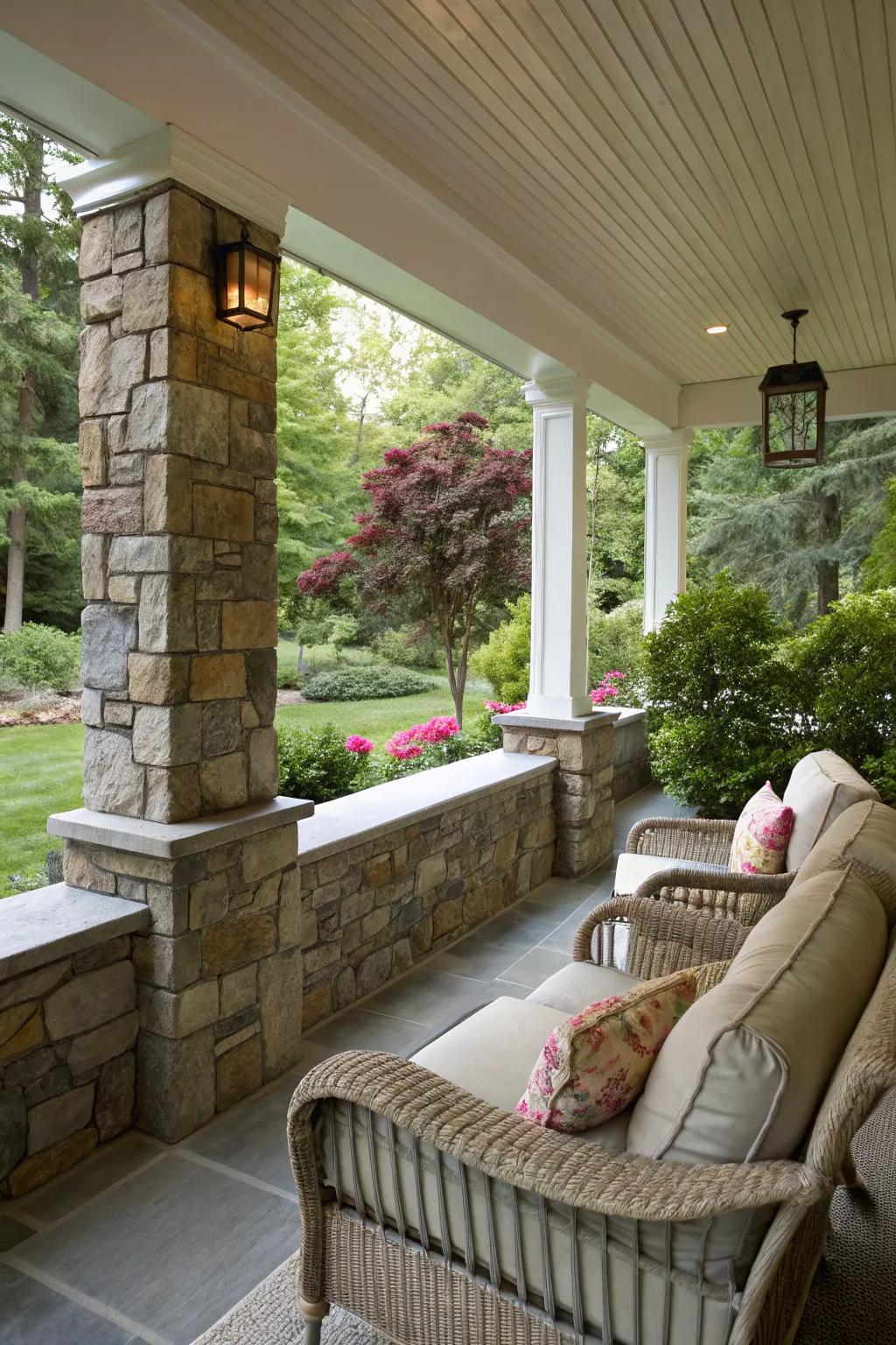 Rock half-walls create a cozy, private space.