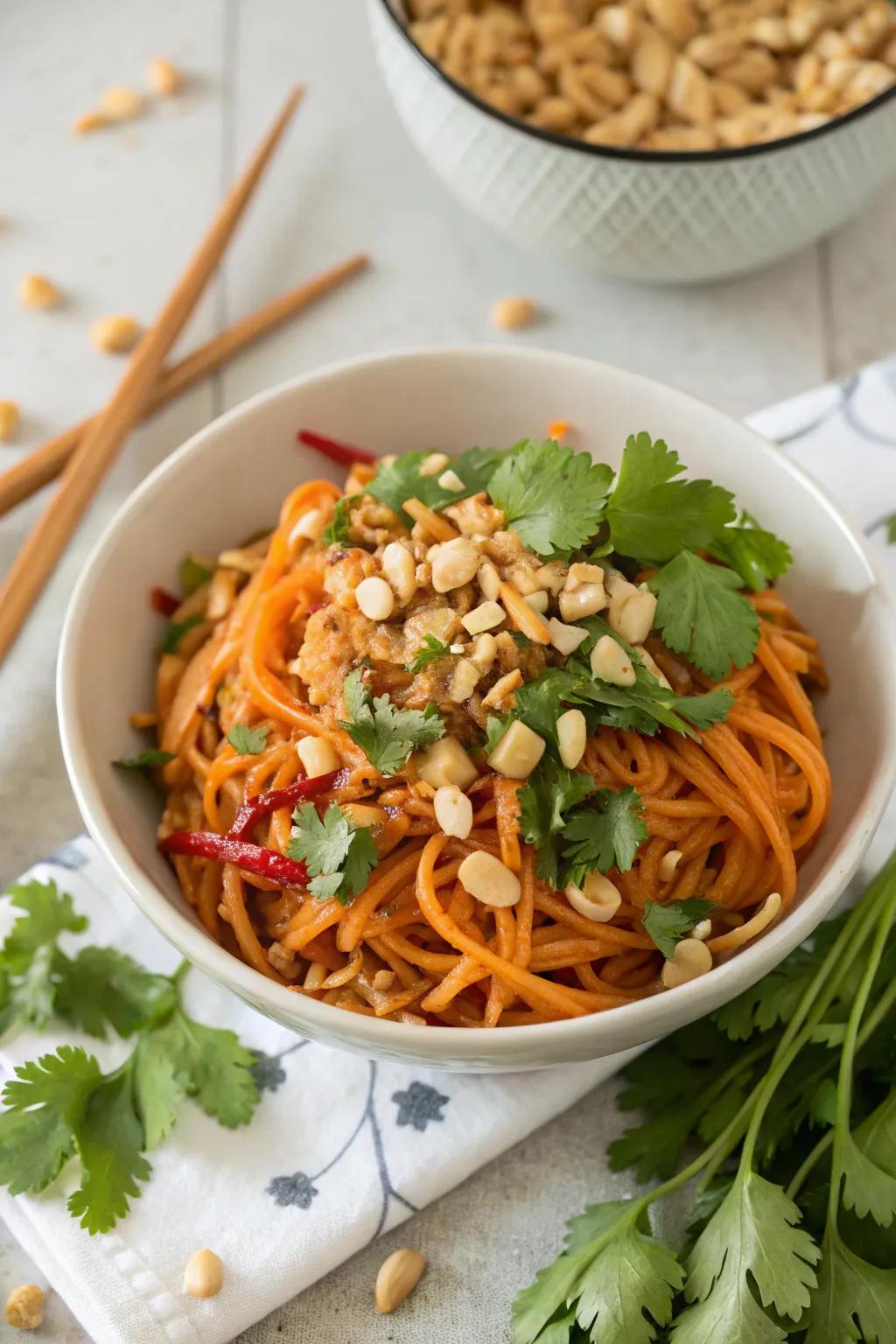 Asian nut noodles, exotic and comforting.