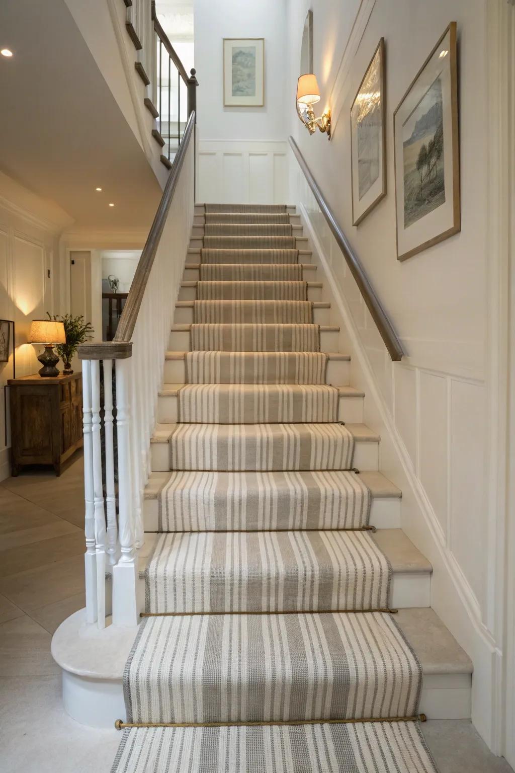 Refined and understated, tonal stripes enrich this home.