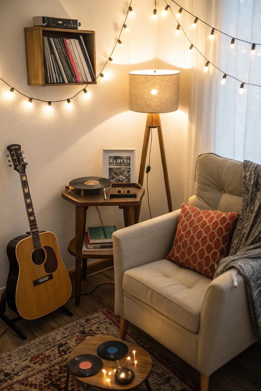 A music enclave with favorite tunes elevates the event atmosphere.