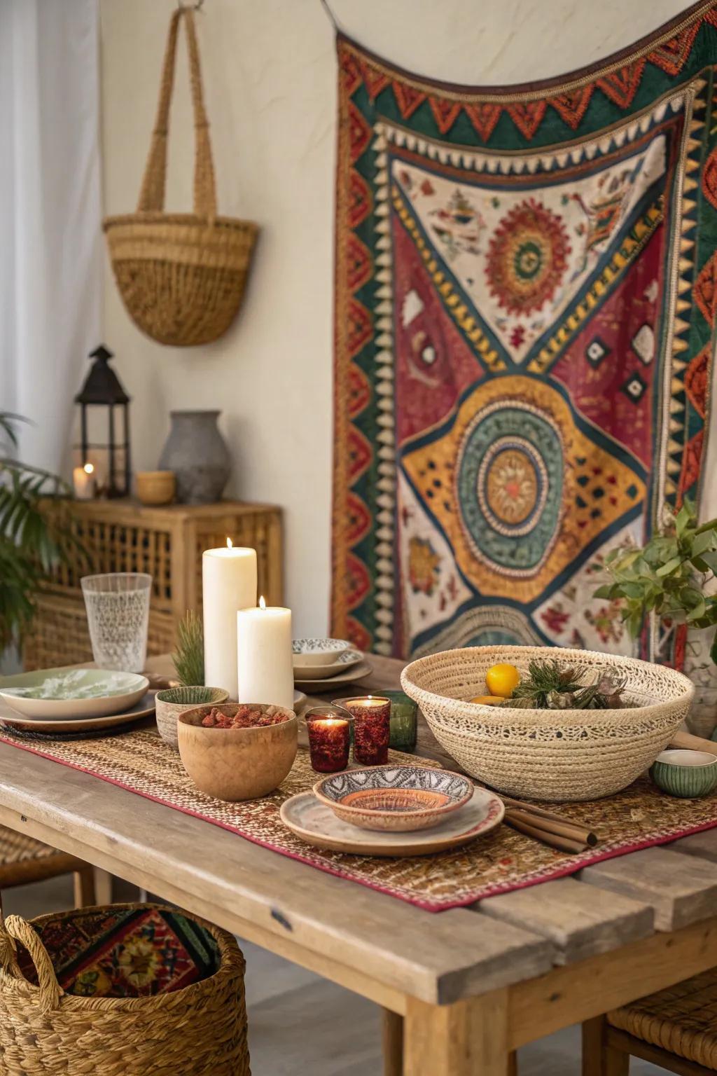 Drapes add vibrant texture and cultural flair.