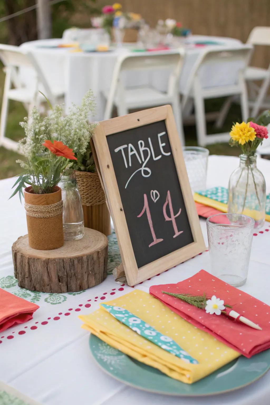 Slate board accents offer a customizable and playful touch.