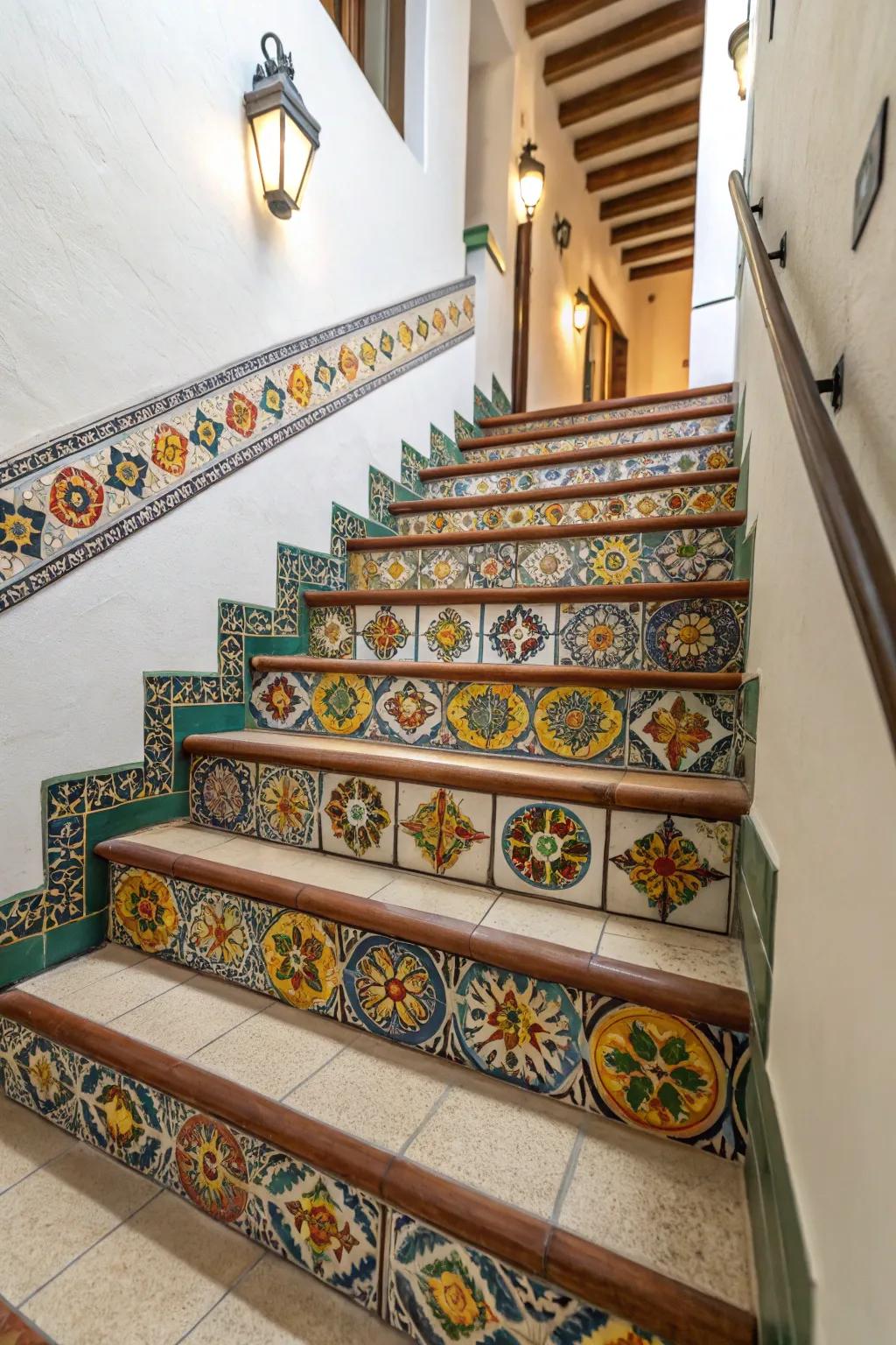 Add an unexpected pop of color to your stairs with Andalusian mosaics.