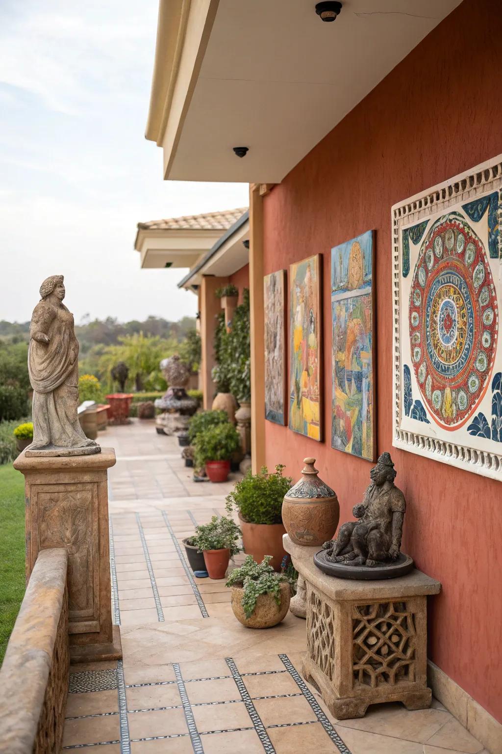Artistry pieces can transform terraces into outdoor galleries.