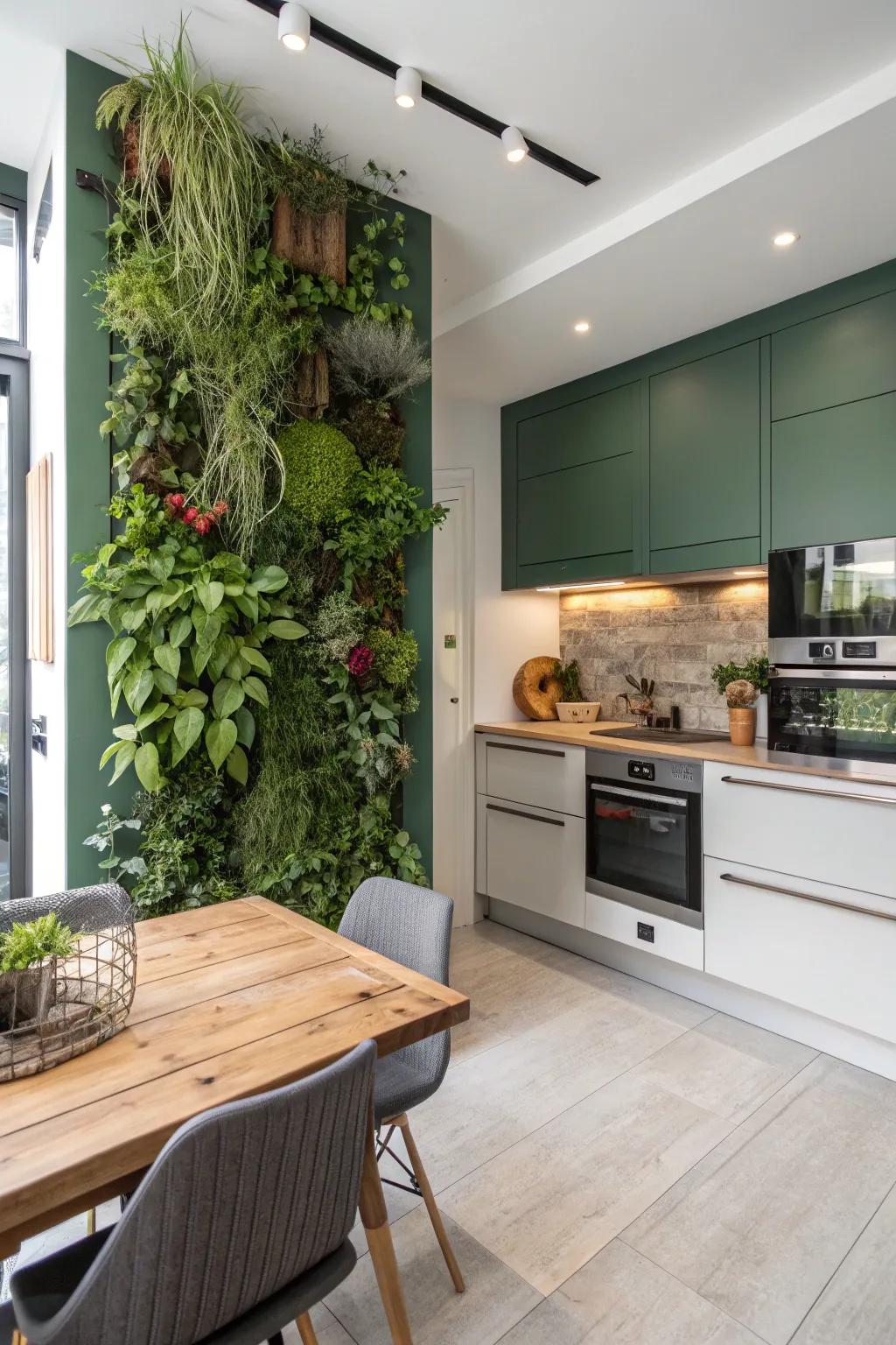 A lush garden wall creates a striking and fresh point of focus.