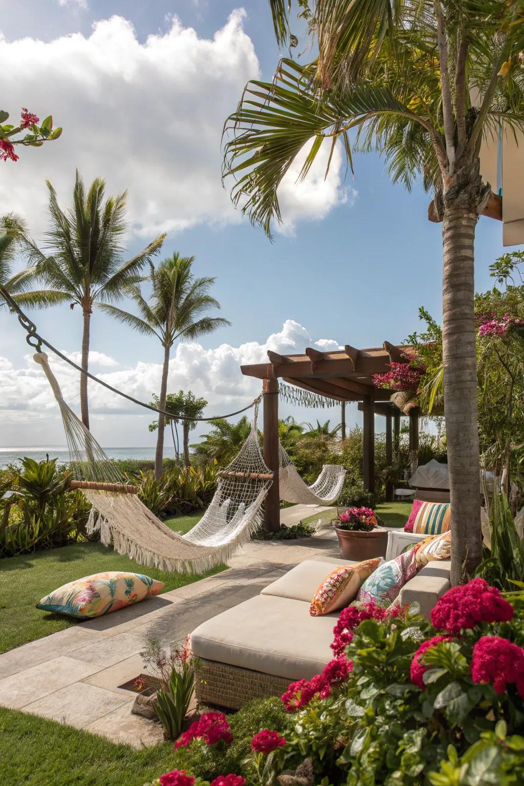 Hammocks provide an idyllic location for unwinding.