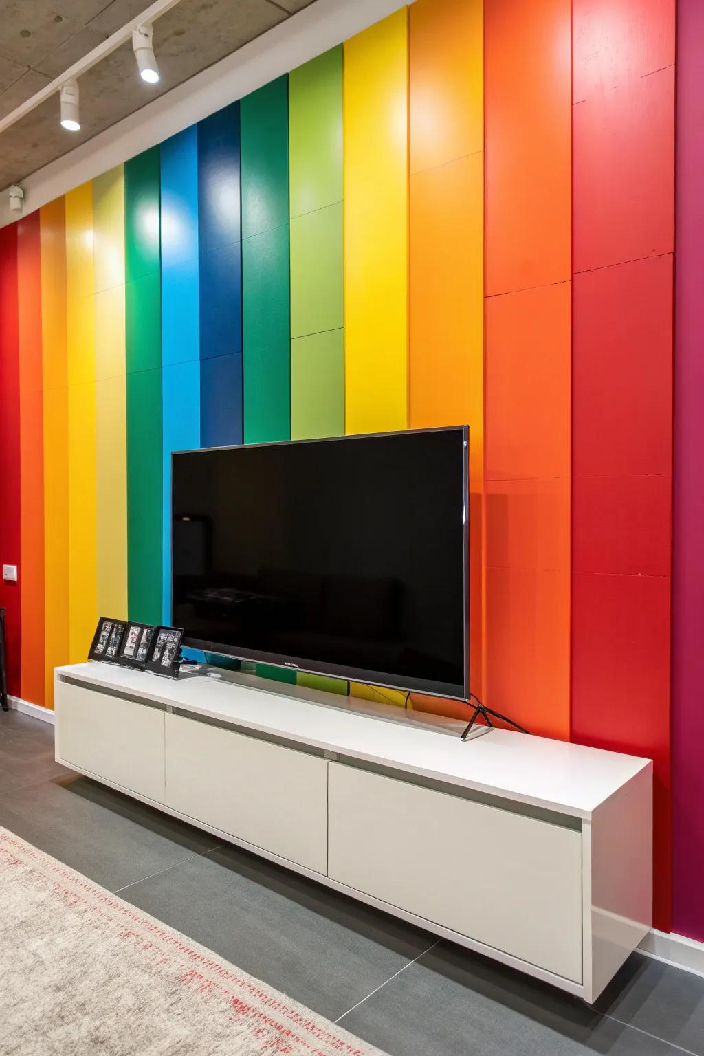 A striking foundation enables this TV wall to command attention.