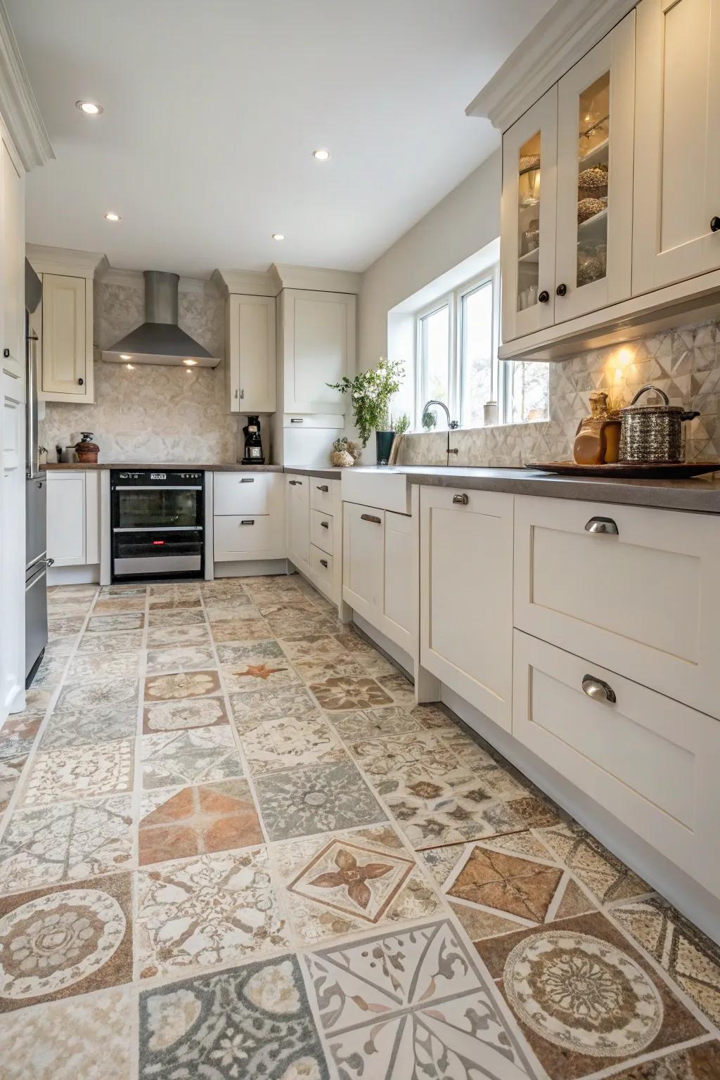 For a distinctive vinyl flooring design, play with scale.