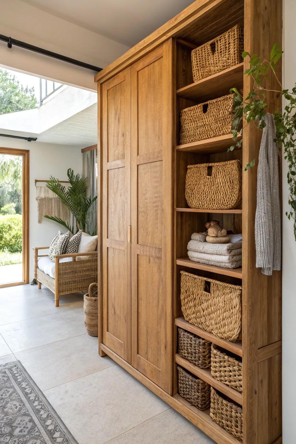 Sustainable materials enhance warmth and environmental sustainability inside wall closets.