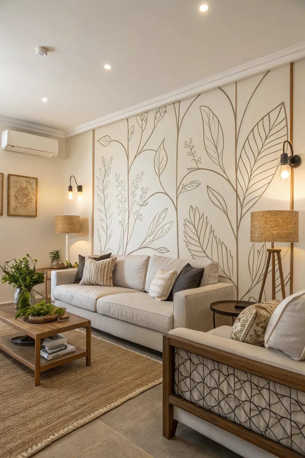 Find serenity by using a comforting sparse mural.