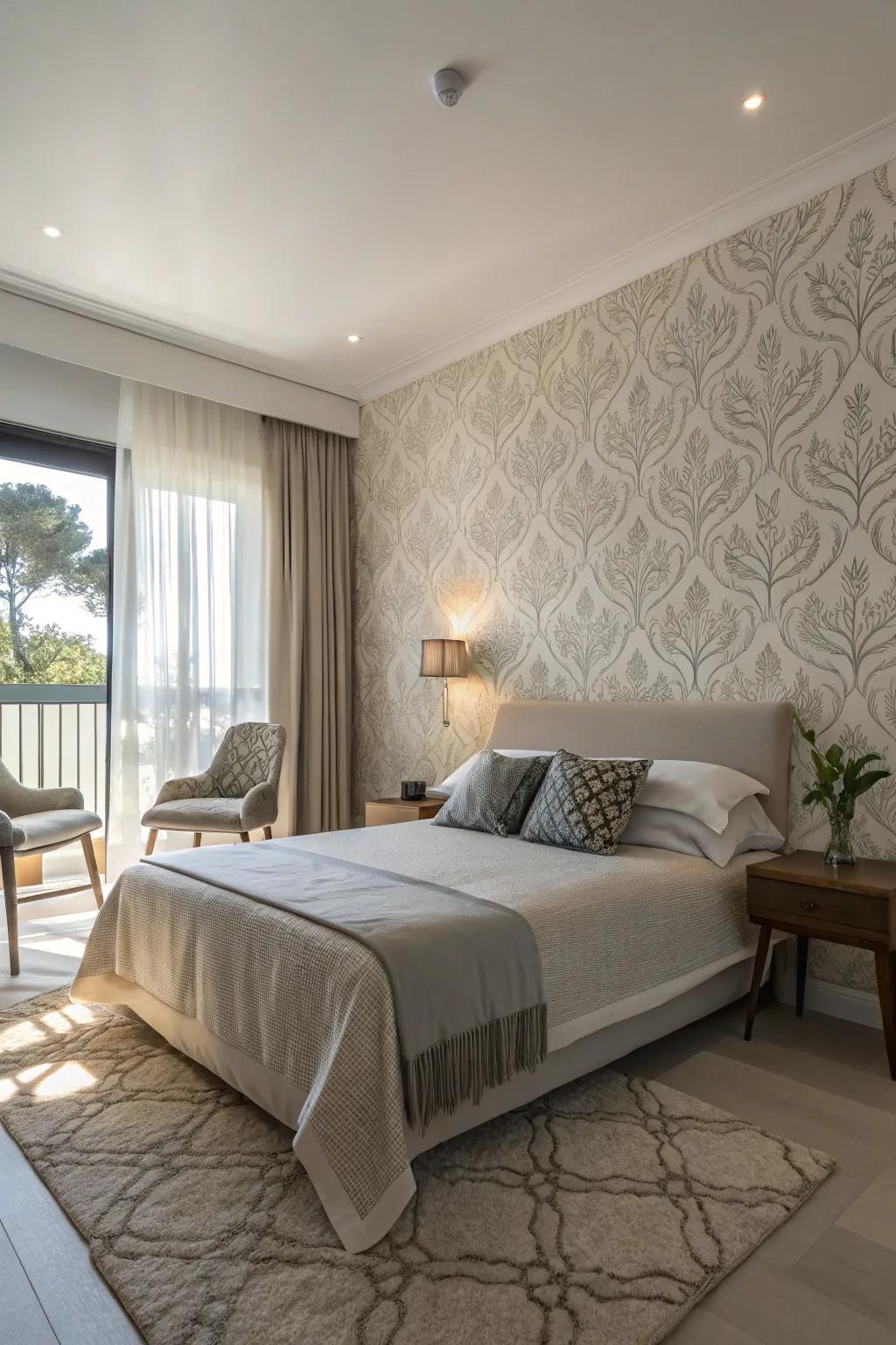 Minimalist wallpaper promotes peace and serenity in bedrooms.