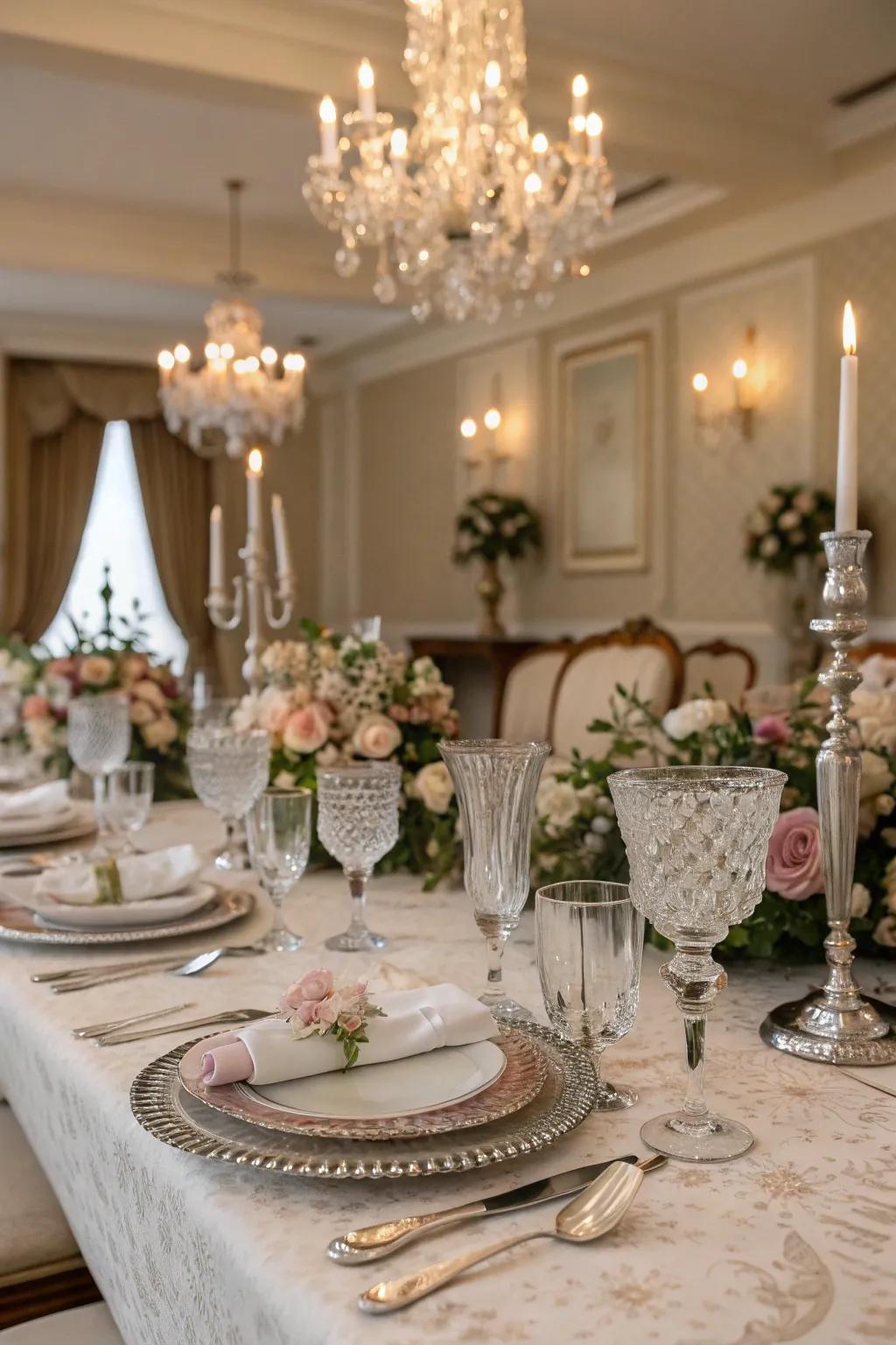 Period drinkware contributes a nostalgic detail to wedding decor.