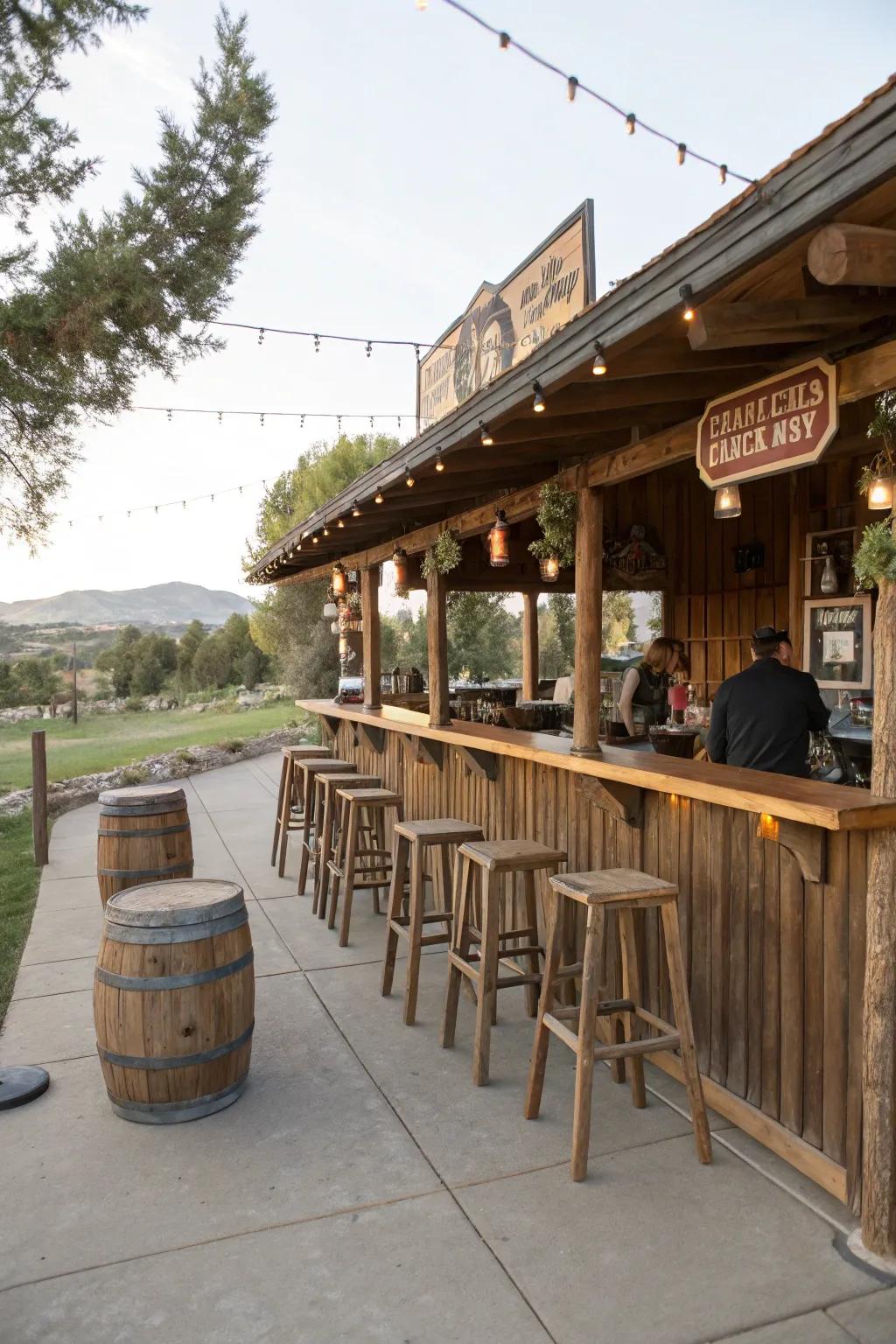 A cowboy-themed counter adds a fun, casual vibe to the patio.