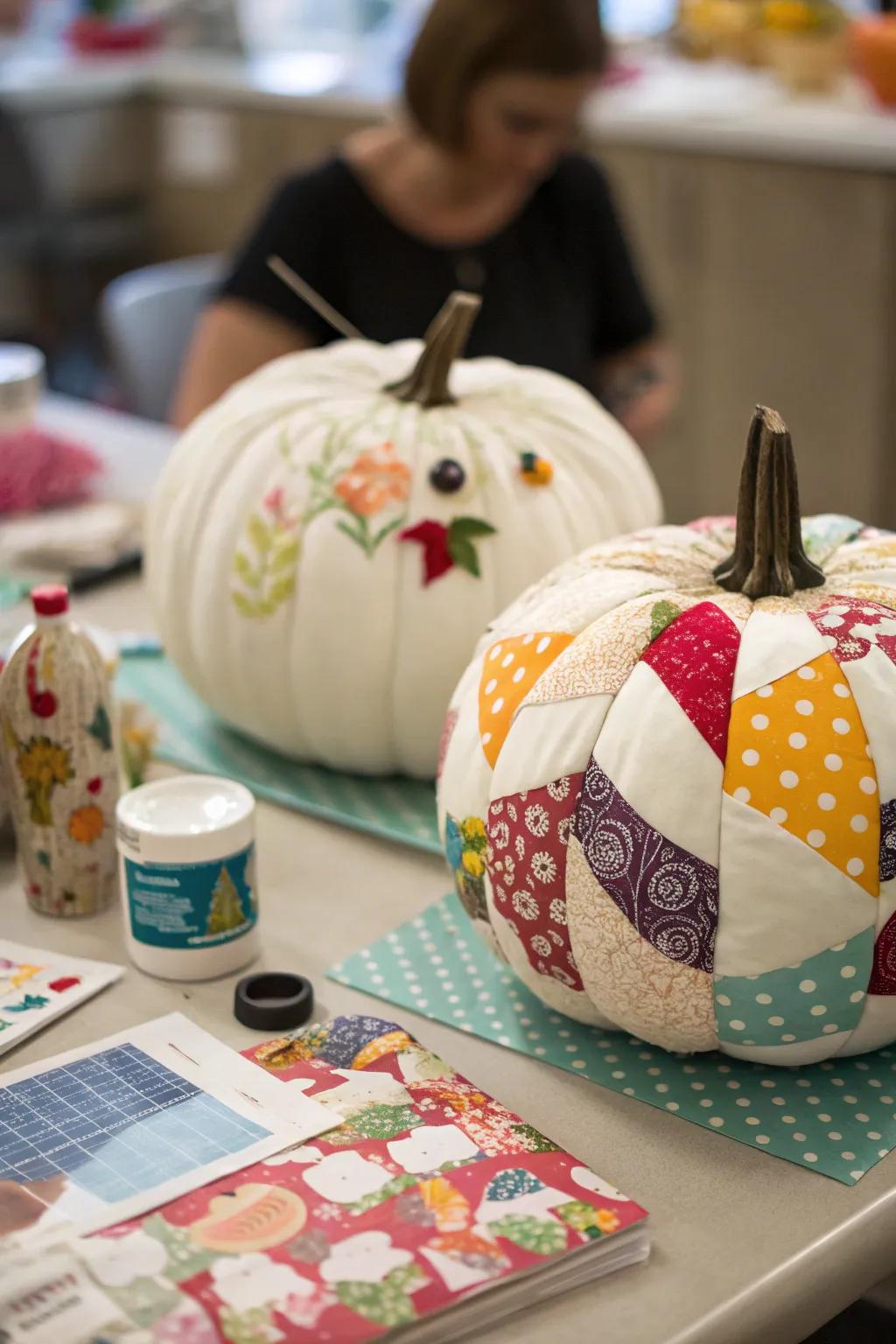 Collaged pumpkins for a distinctive pattern display.