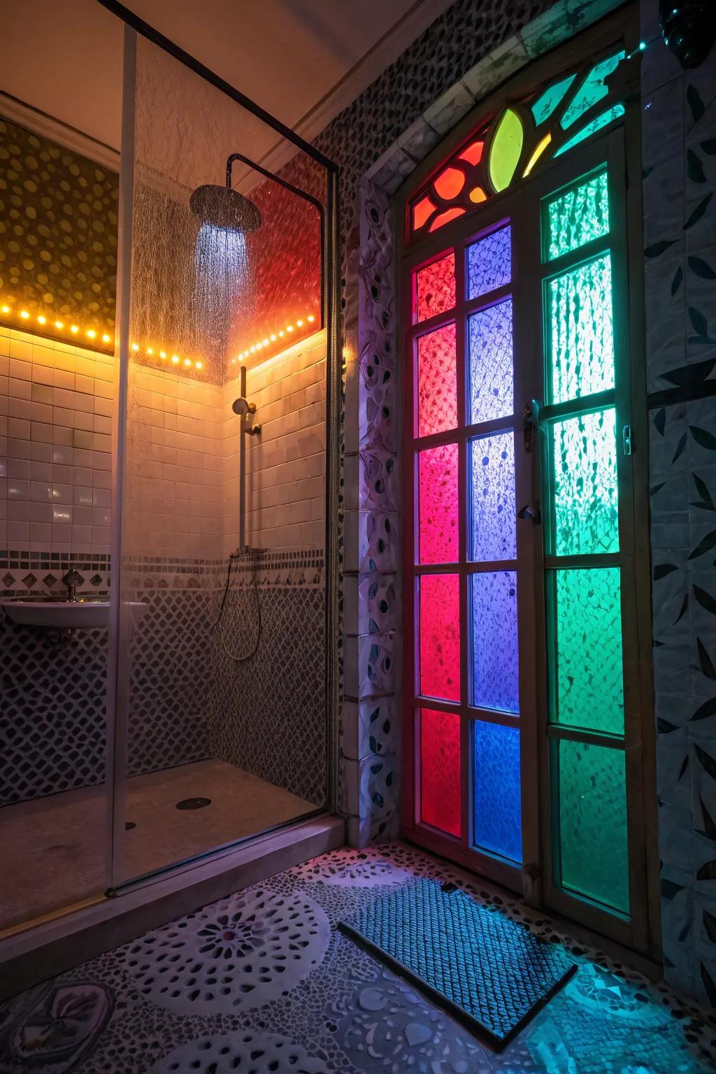 Colored glass delivers unmatched lighting effects and sets the mood inside the shower.