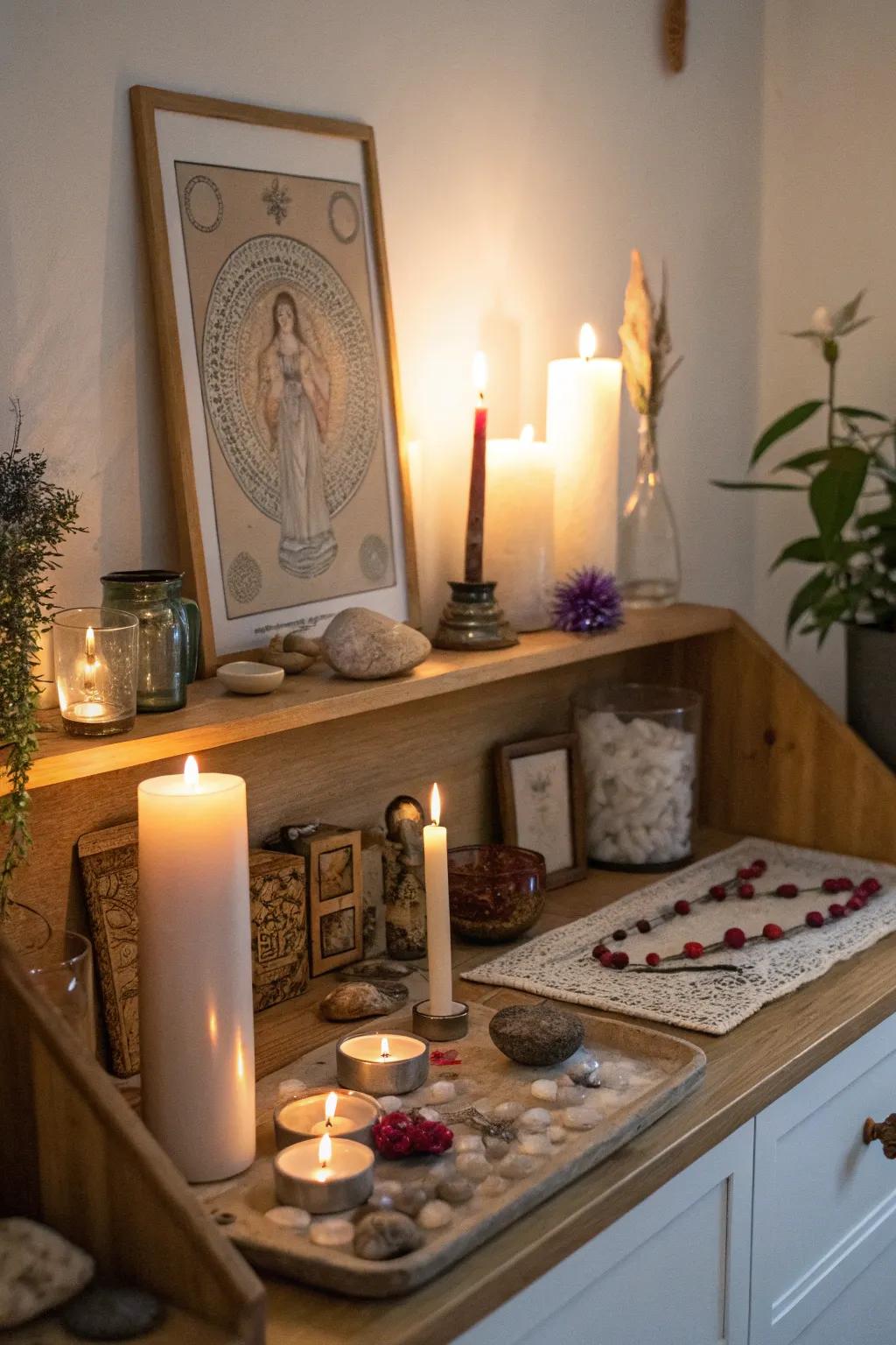 A personal altar for meditation and incantation work.