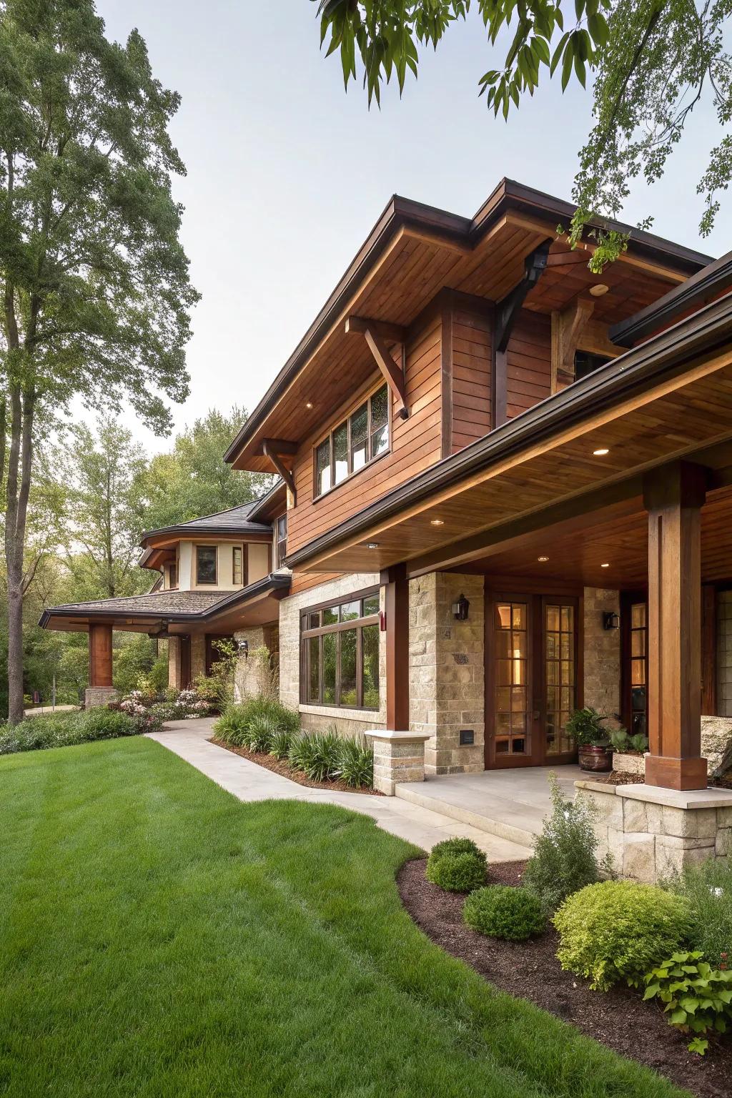 Crimson timber soffits exuding luxury and timelessness.
