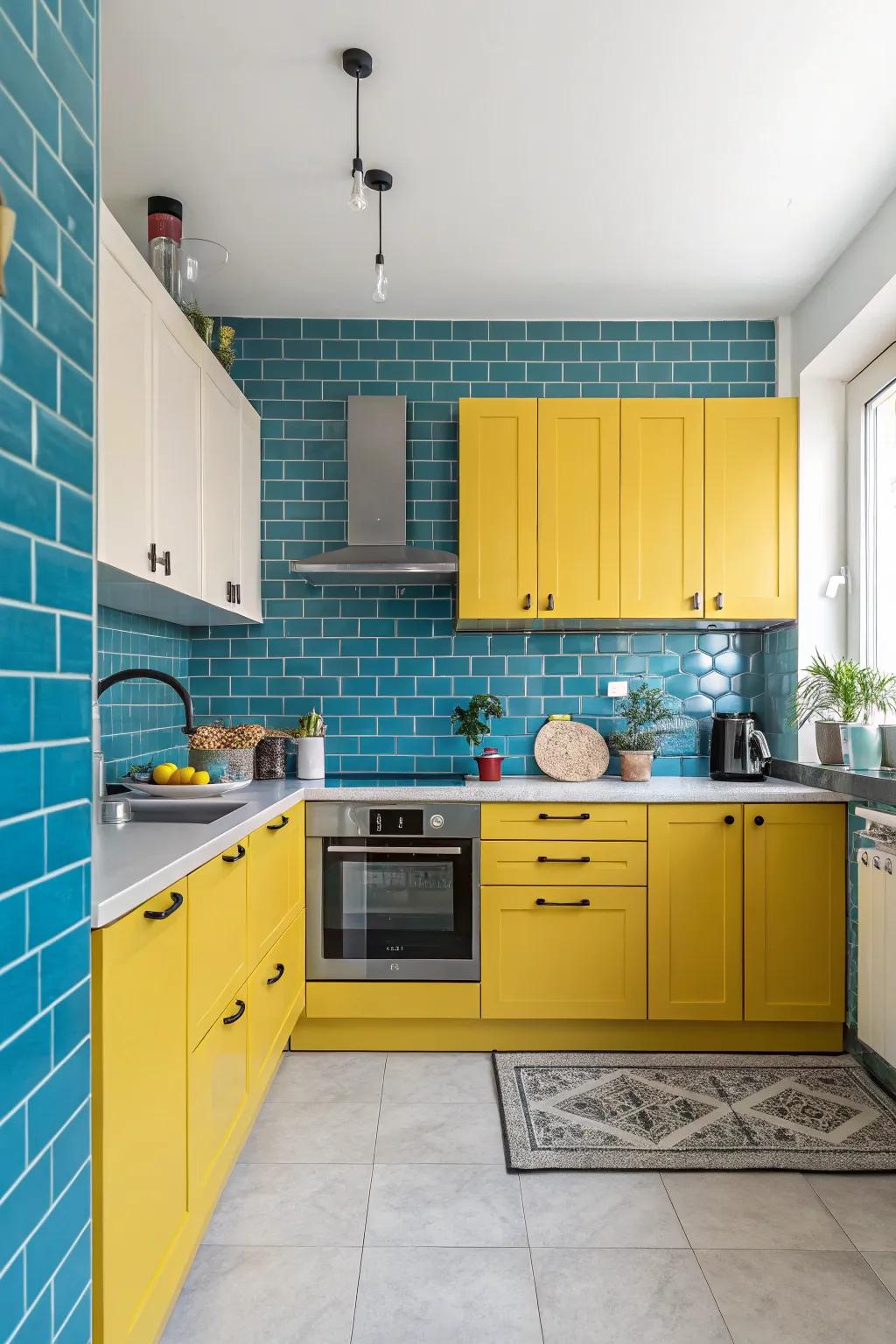 A vibrant contrast with yellow and blue elements.