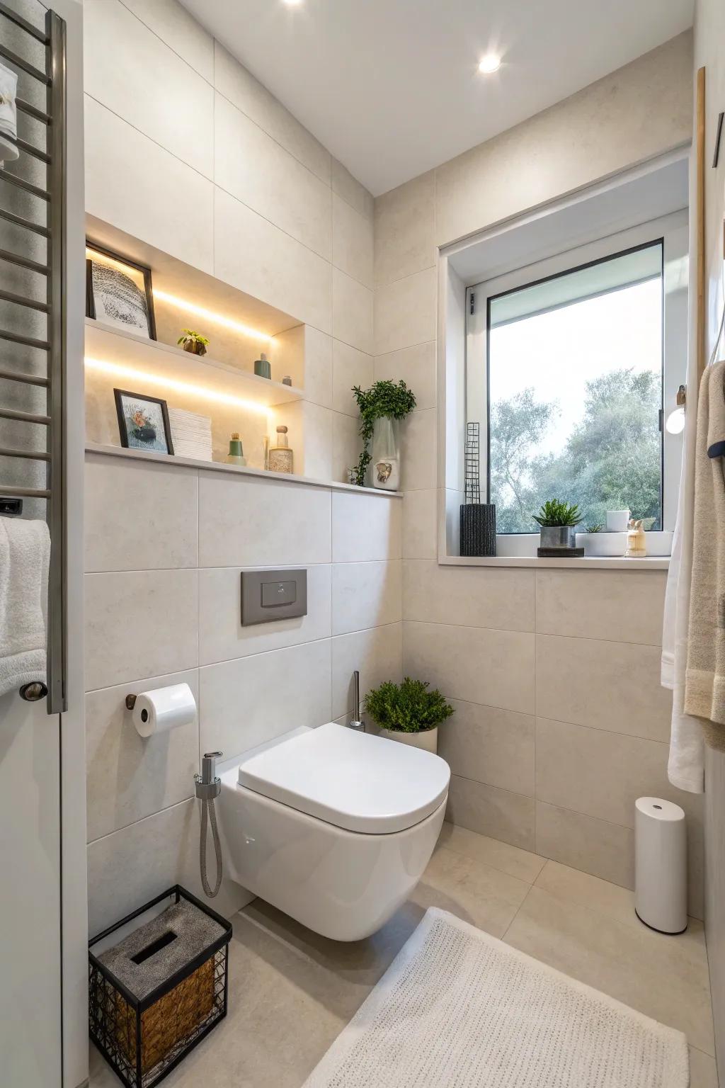 Wall-hung toilets save space and offer a sleek, modern aesthetic.