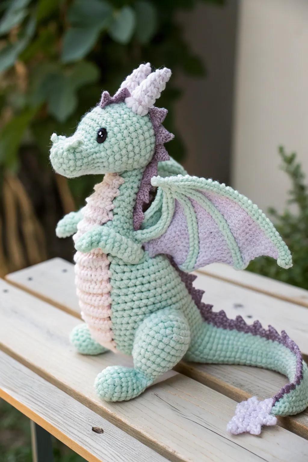 Enchant your space with a whimsical amigurumi dragon, where craftsmanship and fantasy meet.