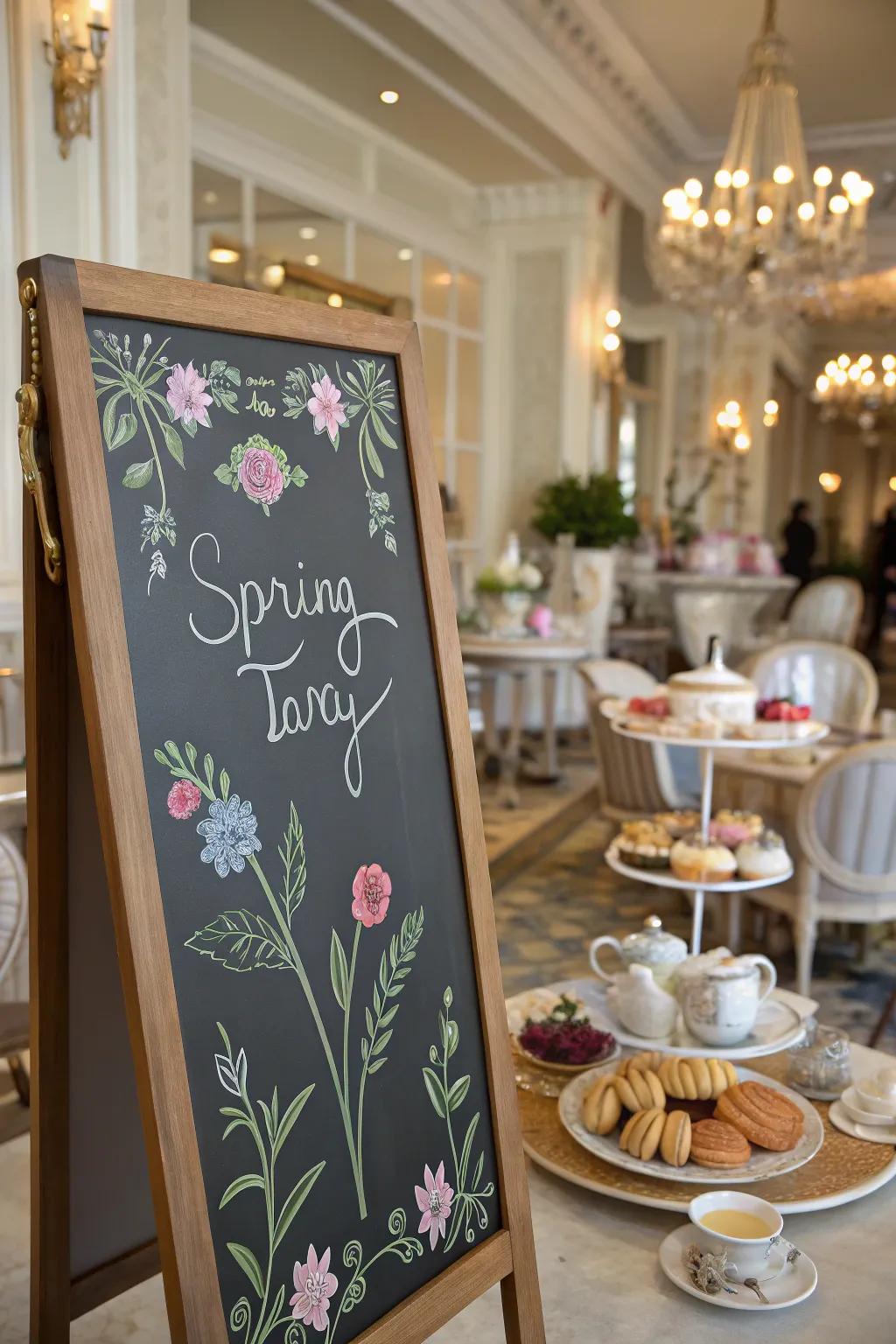 Tea party shown in chalk.