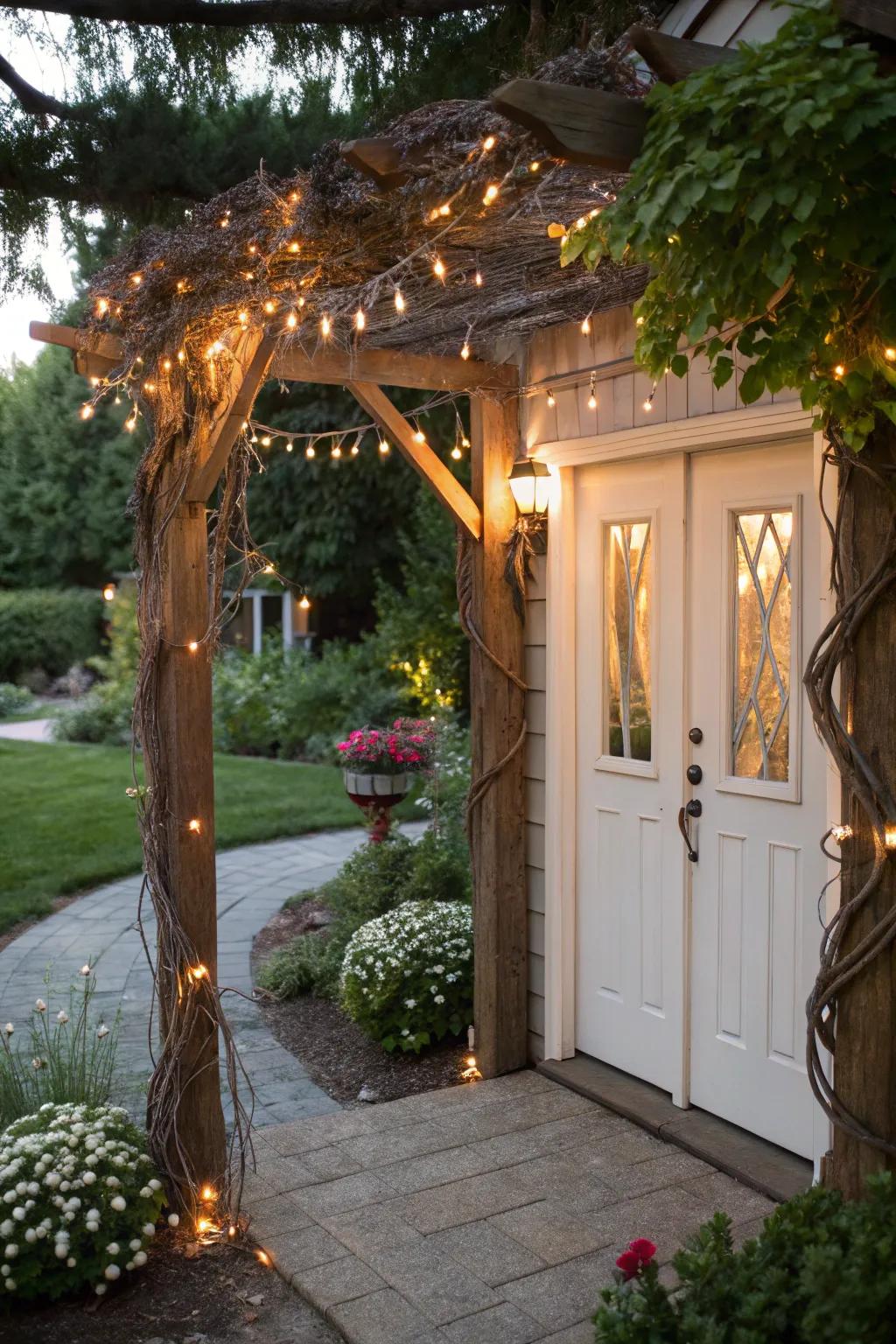 An arbor with magical twinkle lights for a magical gateway.
