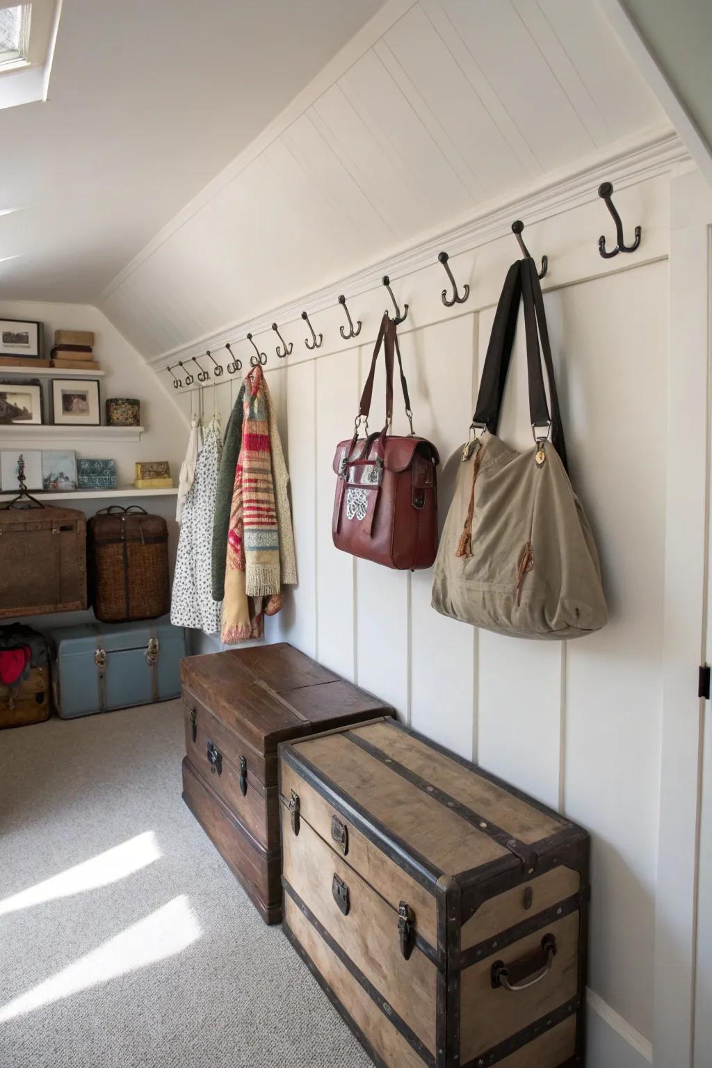 Affixed hooks append adaptable storage to any closet.
