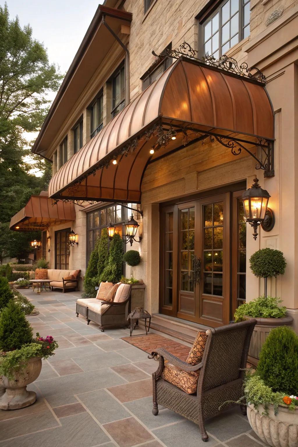 Accomplish ageless beauty through a copper awning.