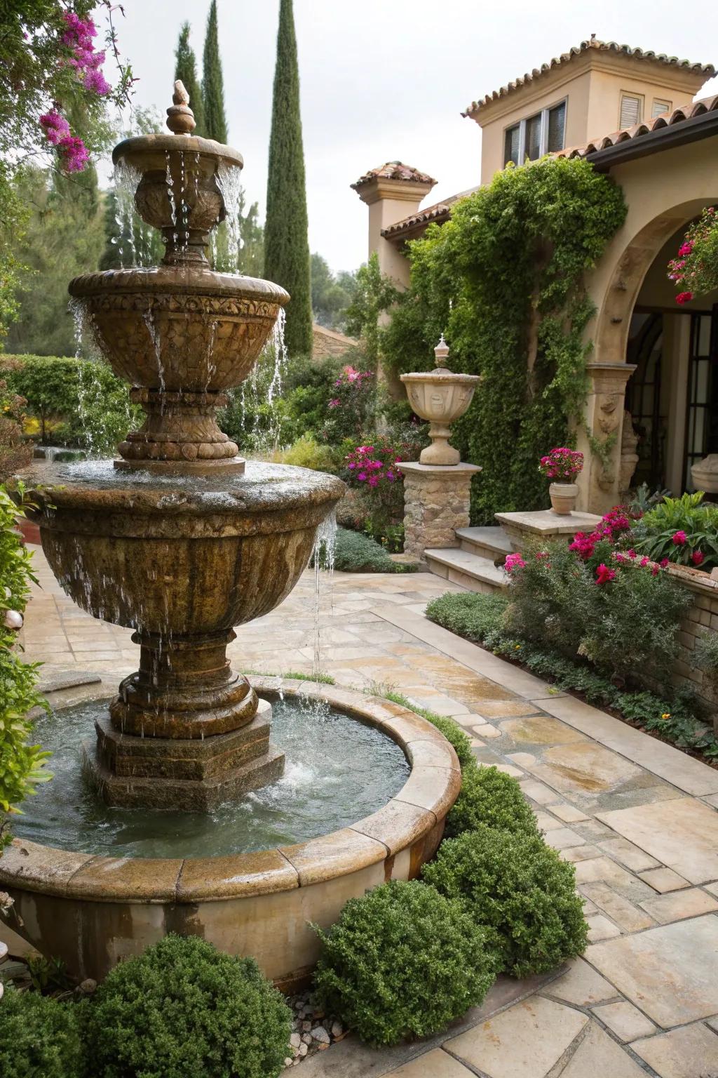 A cascading vase cascade lends Mediterranean flair to your garden.