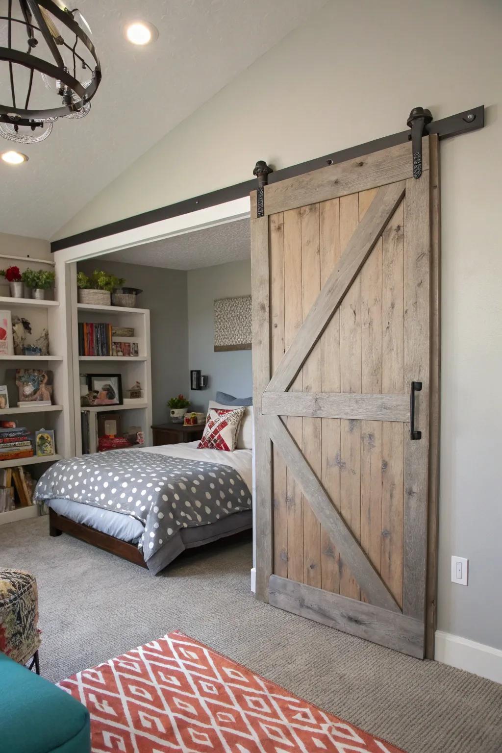 Unique gate rails contribute to a uniquely stylistic look to the innovative bedroom.