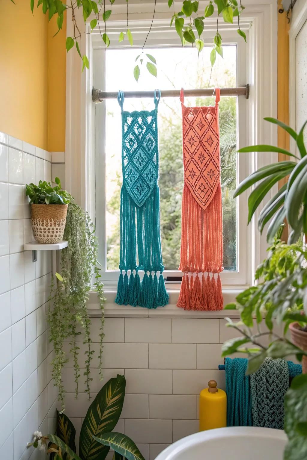 Artistic flair enhanced through handcrafted twined hangings.