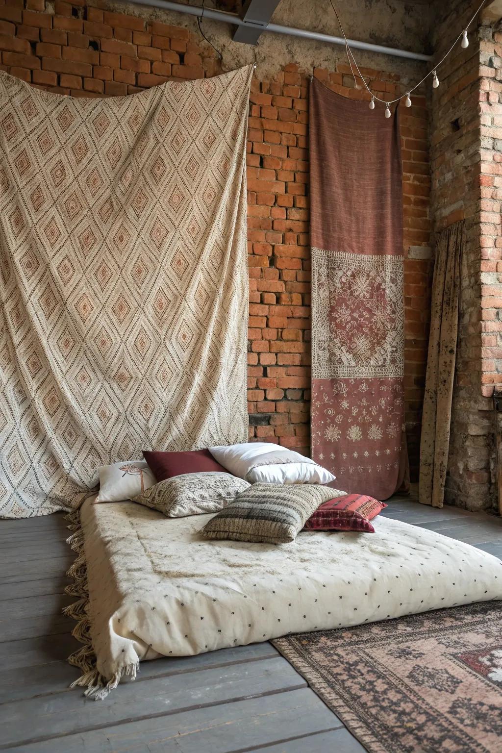 Add depth by incorporating a textured focal wall trailing behind your floor bed.